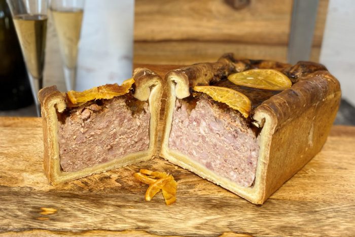 Intérieur du pâté croûte de canard à l'orange